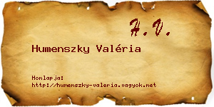 Humenszky Valéria névjegykártya